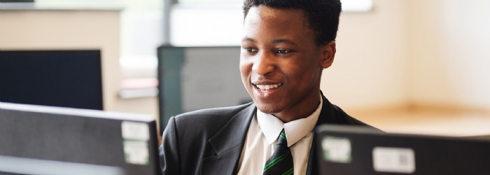 Student looking at computer screen